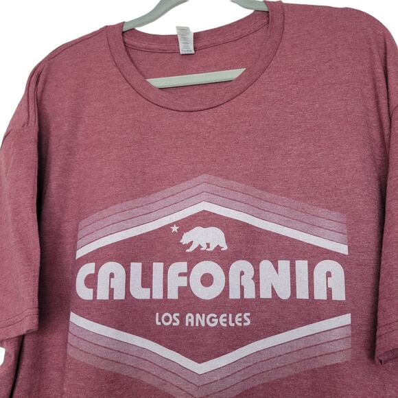 California Los Angeles Graphic Print Crew Neck Red Heathered T-Shirt Men Sz 2XL - Picture 4 of 5